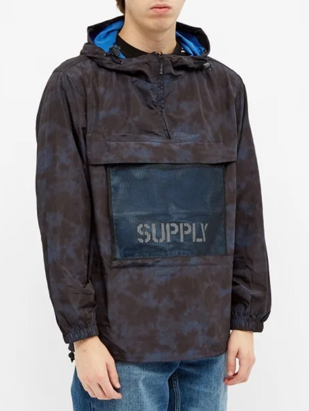 Carhartt WIP x SUPPLY FW20 Windbreaker Pullover L Navy Tie Dye Mesh Pocket Bag